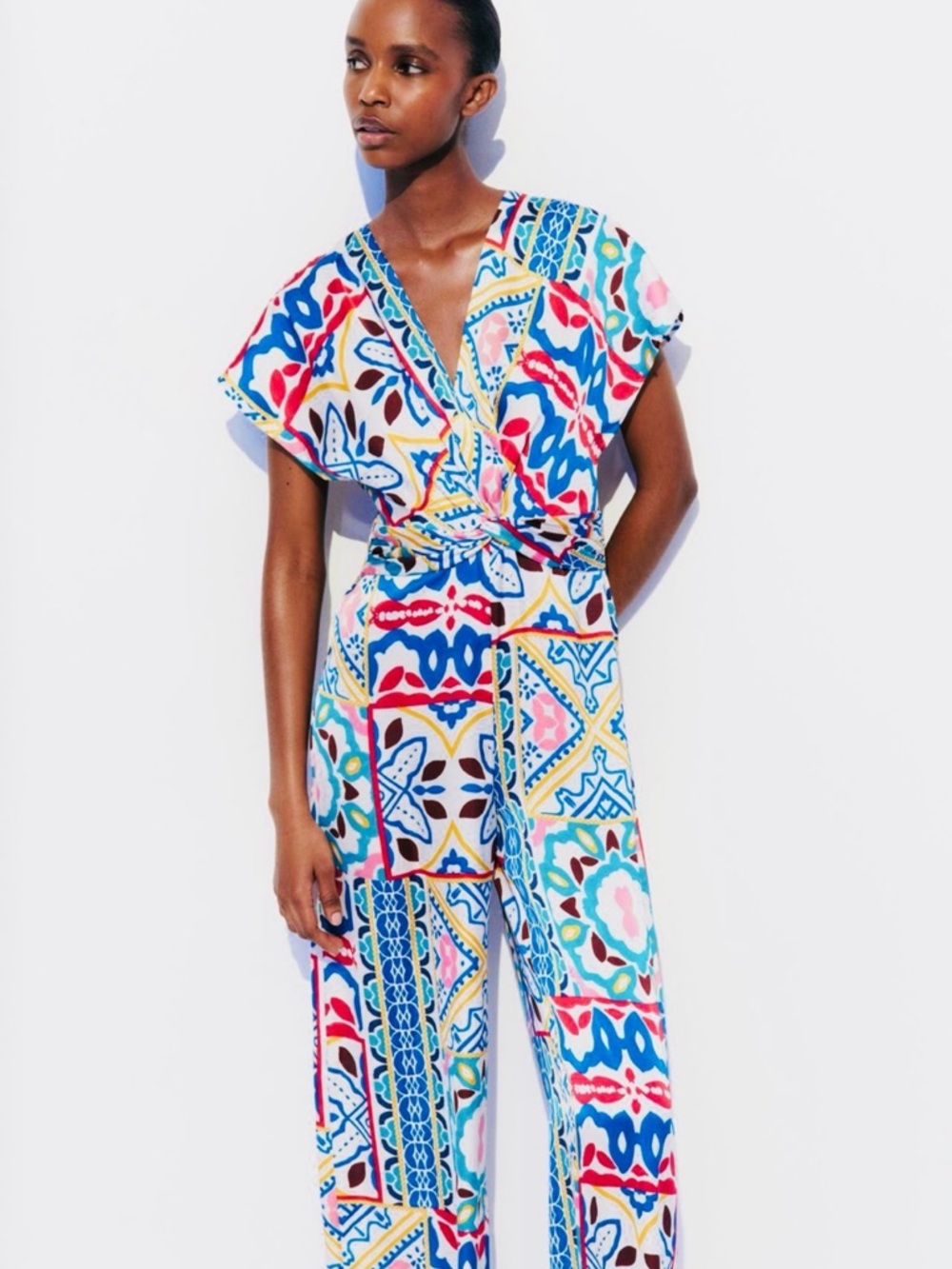 Zara Multicolor Printed Satin Effect Multicolor Maxi Jumpsuit